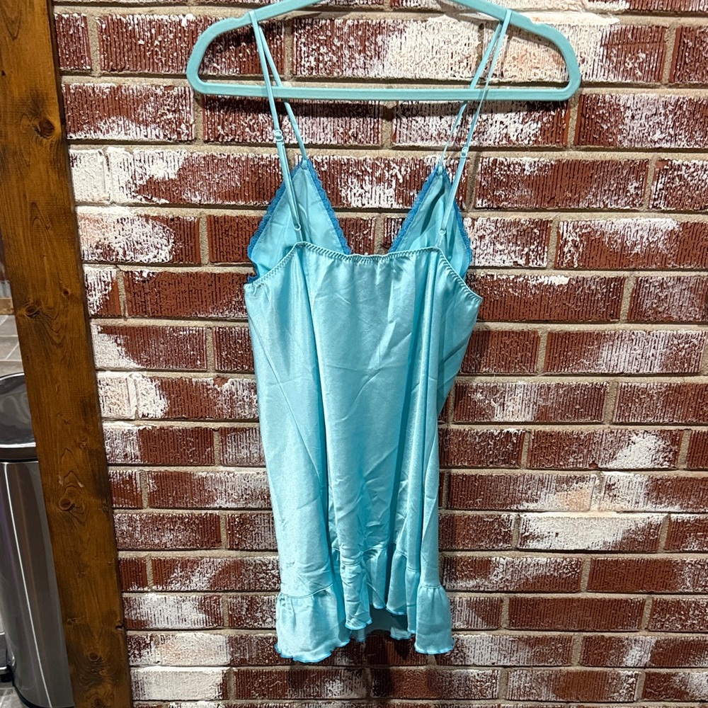 Victoria's Secret Vintage Angels Babydoll Turquoise Satin Ruffle Bow Slip Size M - Picture 4 of 6